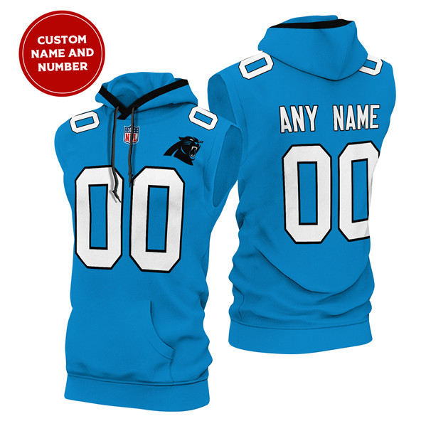 Men's Carolina Panthers Customized Blue Limited Edition Sleeveless Hoodie Men's Carolina Panthers Customized Blue Limited Edition Sleeveless Hoodie